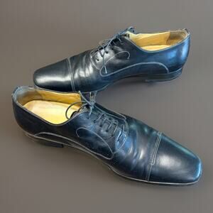 Santoni Luxury Black Leather Oxford Men Shoes Made In Italy 12 D Dress Shoes